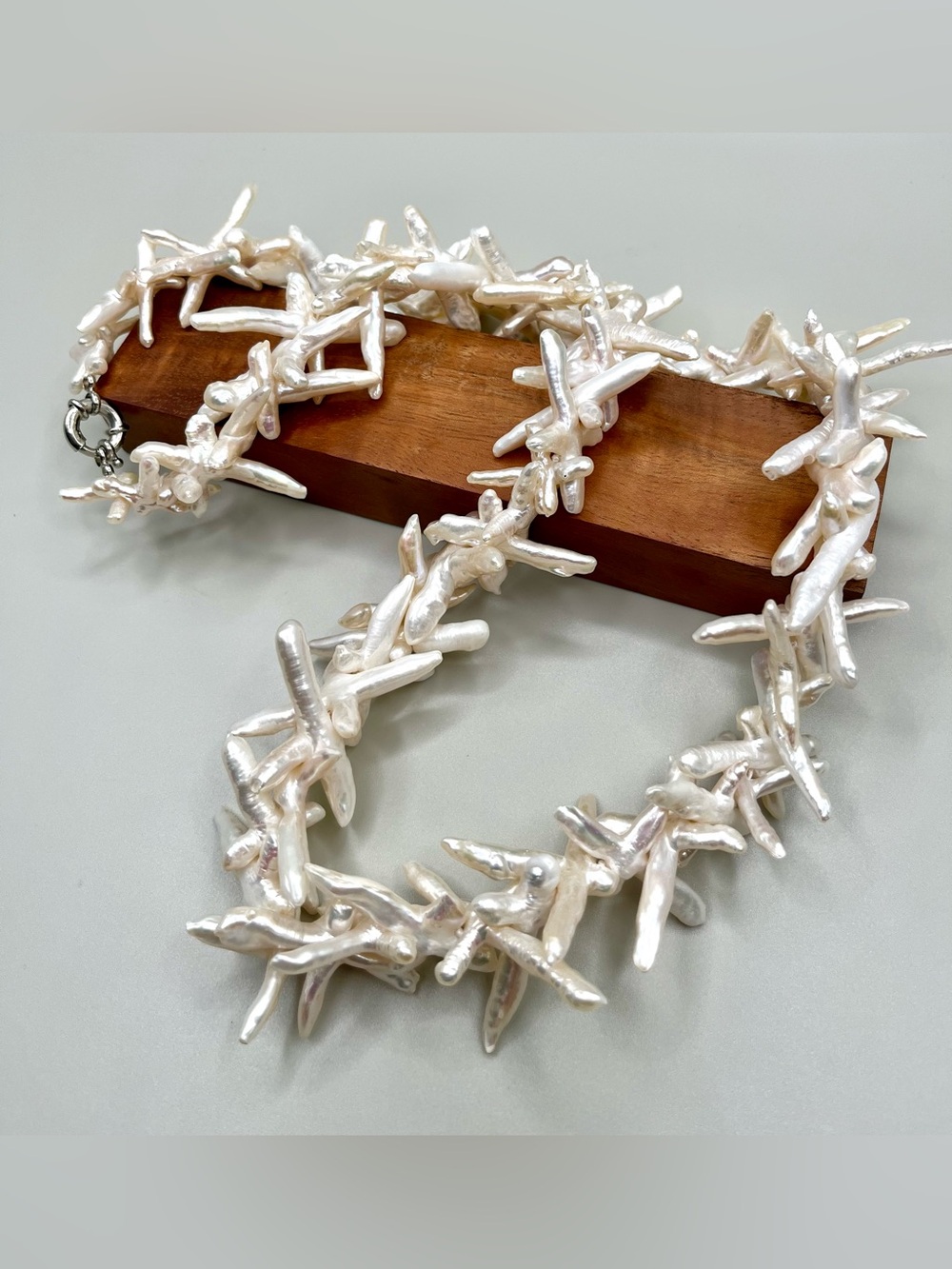 VTG Large Natural Freshwater Stick Pearl Statement Necklace Biwa Style Coastal